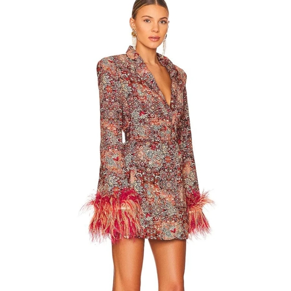 Floral Suit Collar Waist Decorative Belt Elegant Dress - Picture 5 of 6